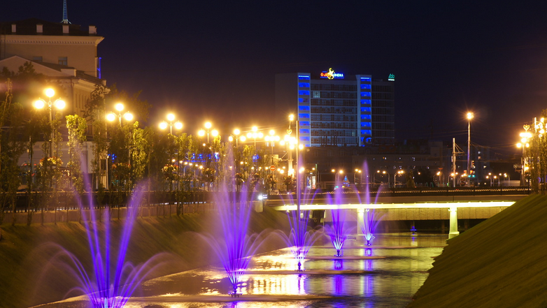 Каскад фонтанов на реке Булак
